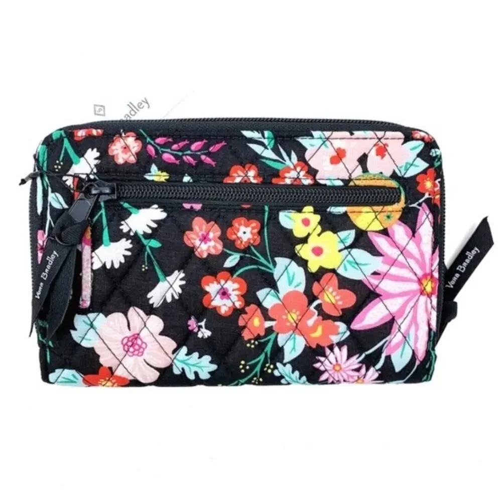 Vera Bradley RFID Turn Lock Wallet in TANGERINE TWIST Black Floral New